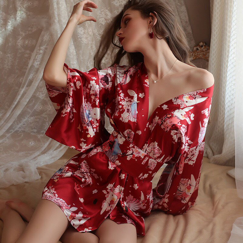 Áo choàng ngủ hoa kimono phong cách nhật bản gợi cảm P28 - Váy ngủ áo choàng cao cấp quyến rũ - Đồ ngủ nữ sexy