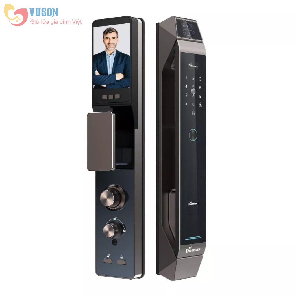 Khoá cửa vân tay Demax SL968 CNC Face ID, App wifi - Hàng chính hãng