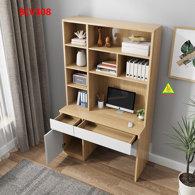 Bàn làm việc, bàn học liền kệ bằng gỗ MDF BLV308 - Nội thất lắp ráp Viendong Adv