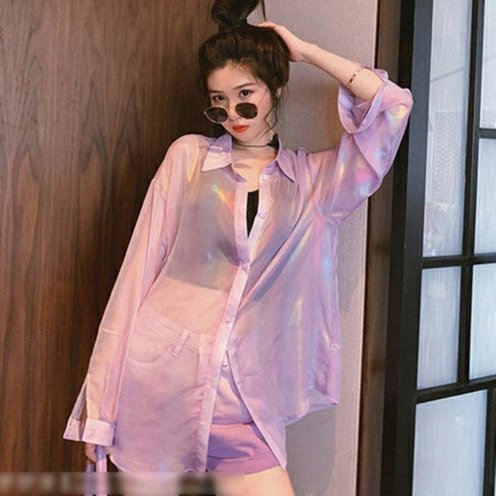 Áo sơ mi metallic sọc xuyên thấu Mã: AM1562