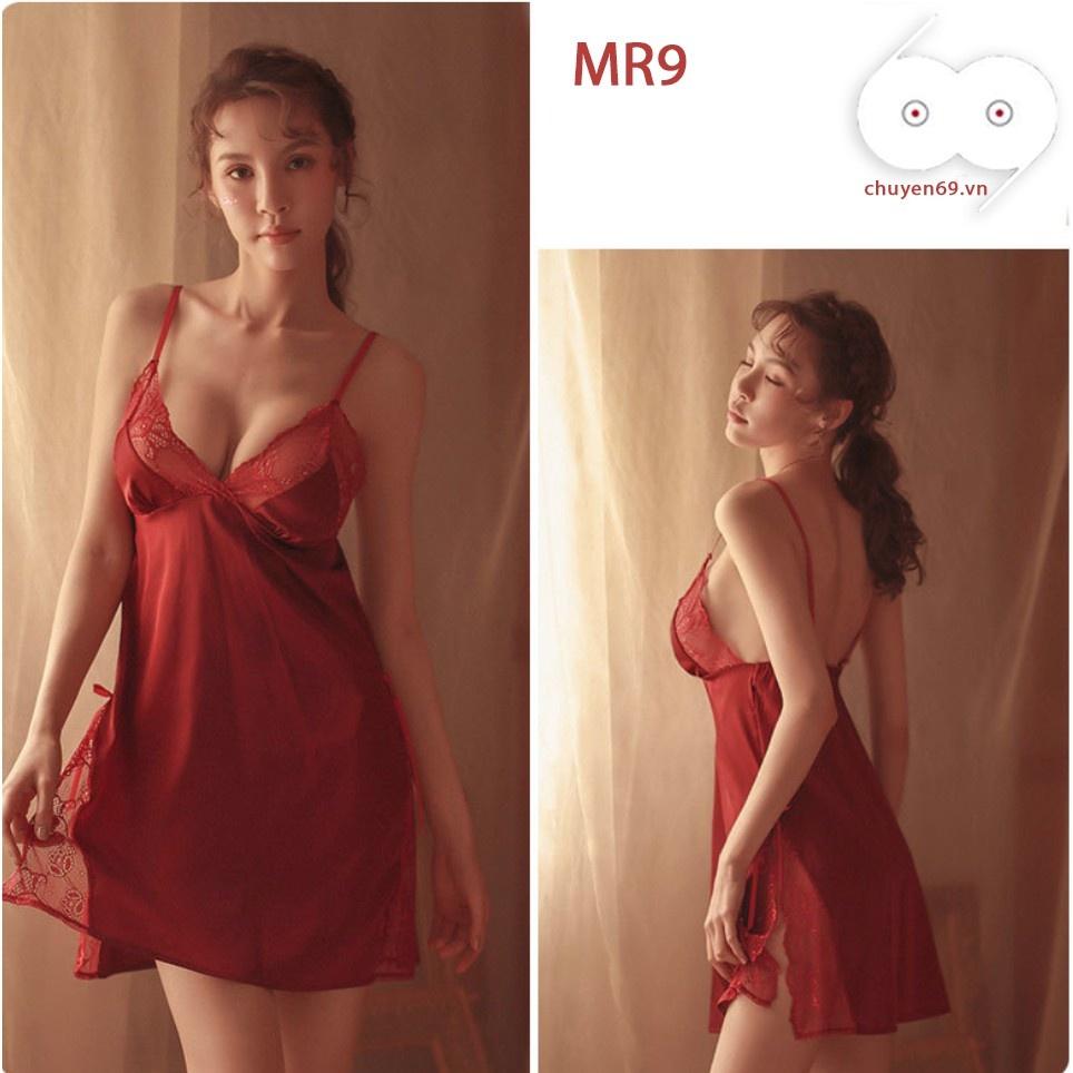 Váy Ngủ Lụa 2 Dây Xẻ Hông Hở Lưng Gợi Cảm