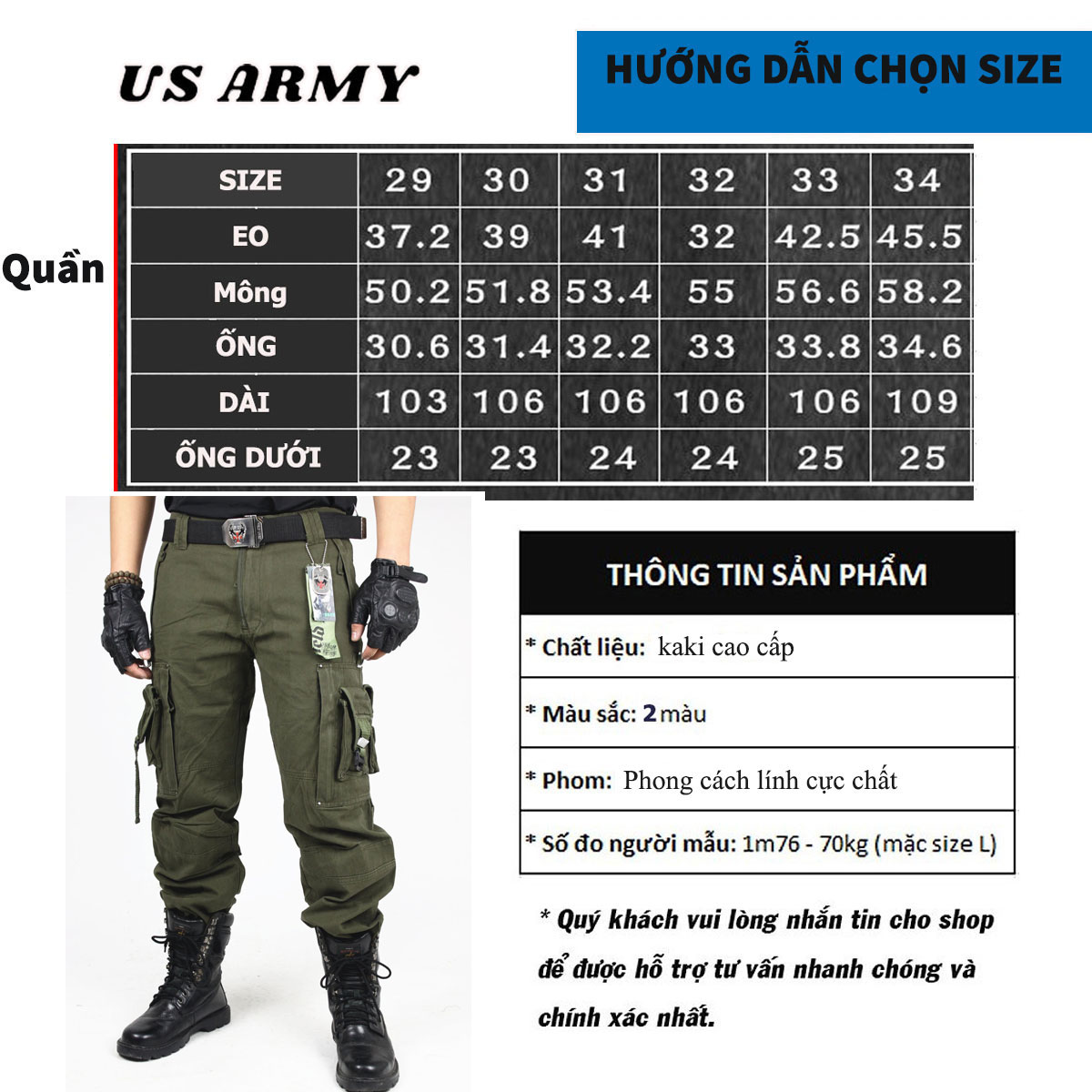 Quần Kaki Nam Lính Mỹ USARMY U629 Cao Cấp, Kiểu Dáng Quần Túi Hộp Phong Cách Cực Ngầu -HÀNG CHÍNH HÃNG