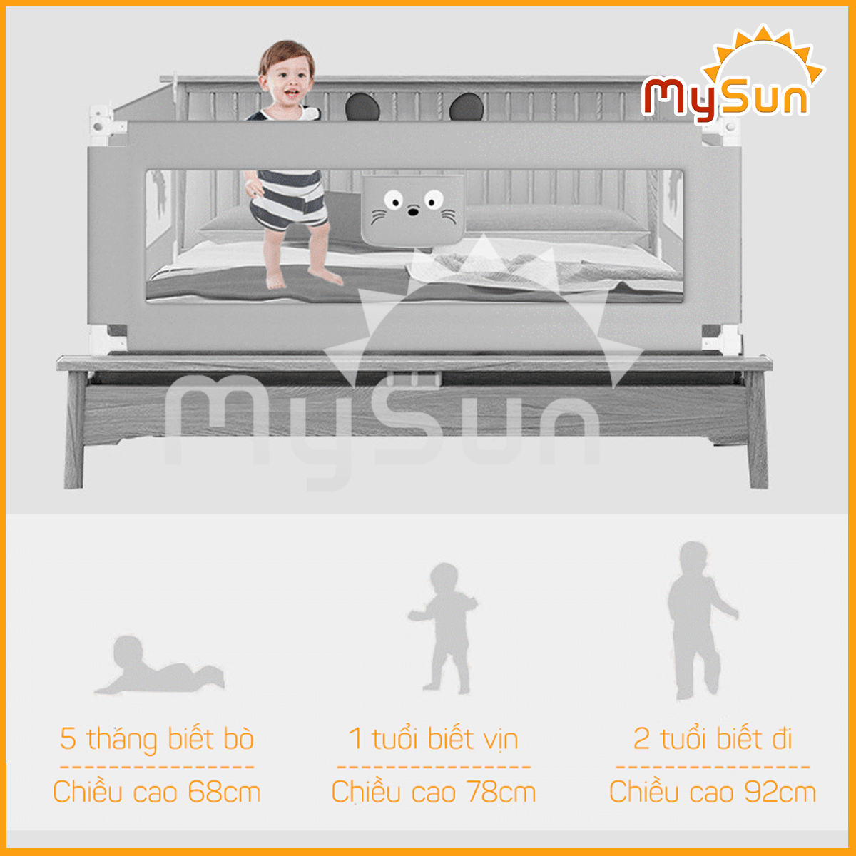 Thanh tấm chắn giường KHUNG THÉP dang trượt an toàn cho bé 1m2, 1m5, 1m8, 2m, 2m2