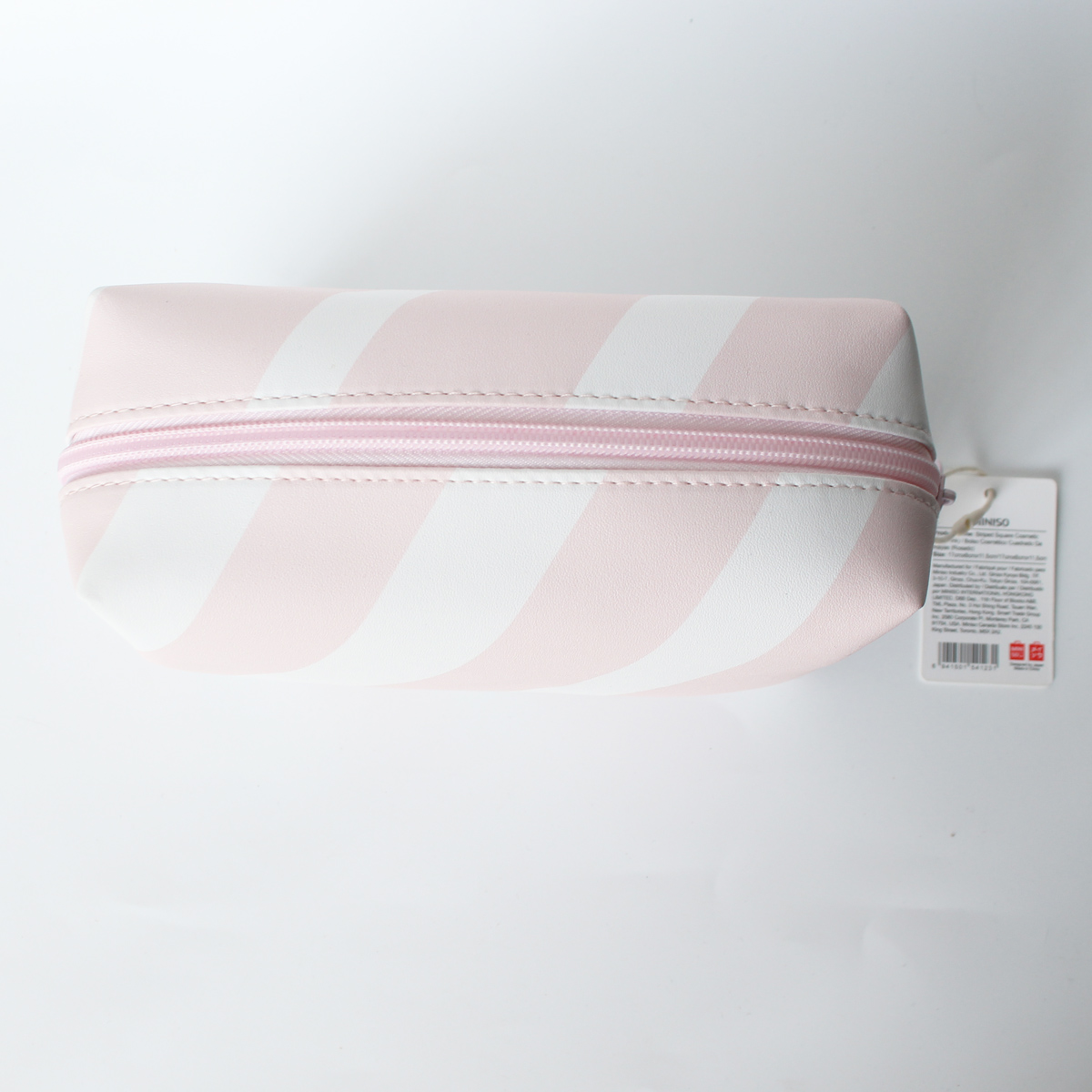 Túi đựng đồ trang điểm mỹ phẩm hình chữ nhật Miniso Striped Square Cosmetic Bag (kẻ trắng hồng), thiết kế Nhật Bản, hàng chính hãng – MNS048