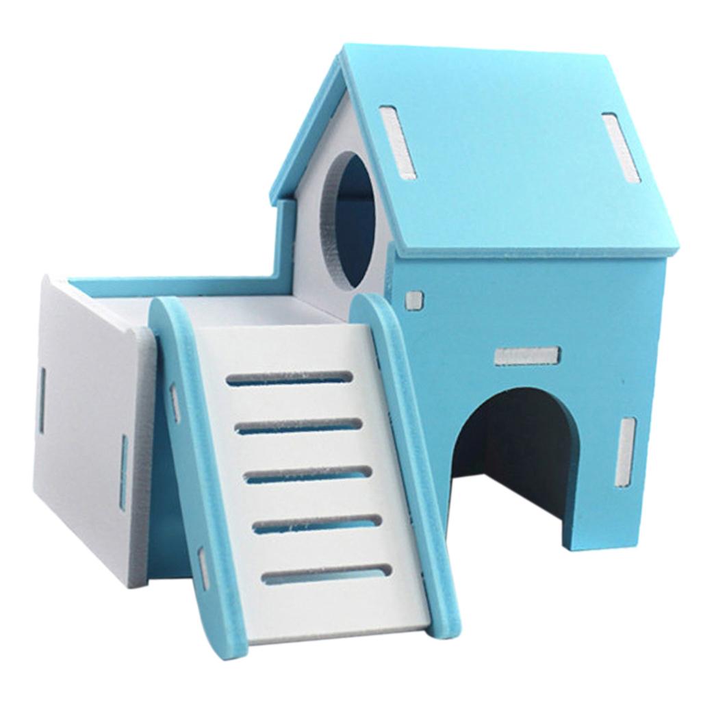 Small Pet House Hamster Mouse Wooden Hut Exercise Funny Nest Toy Blue
