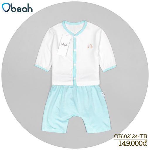 Obeah set bộ tay lỡ trắng phối xanh (sơ sinh) Fullsize 59 đến 90 cho bé từ 0 đến 24 tháng
