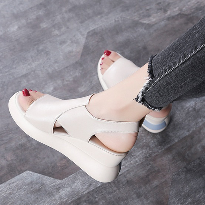 Giày sandal nữ bánh mì 5 phân quai ngang cut out cao cấp, đường phồ, teen, năng động S097