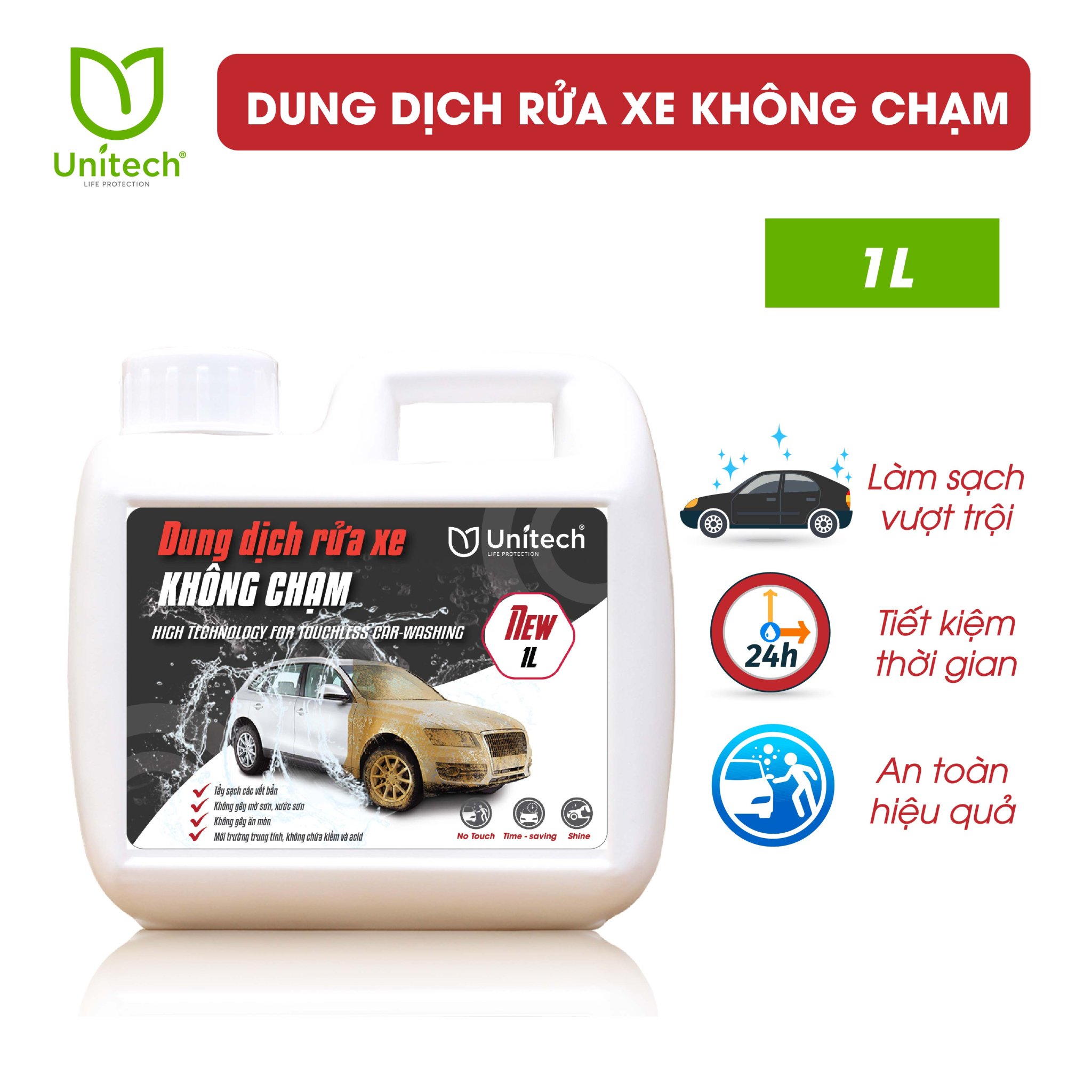 Nước rửa xe không chạm Unitech V5 (1 lít) - Hiệu năng cao, loại thiết kế an toàn cho màu sơn