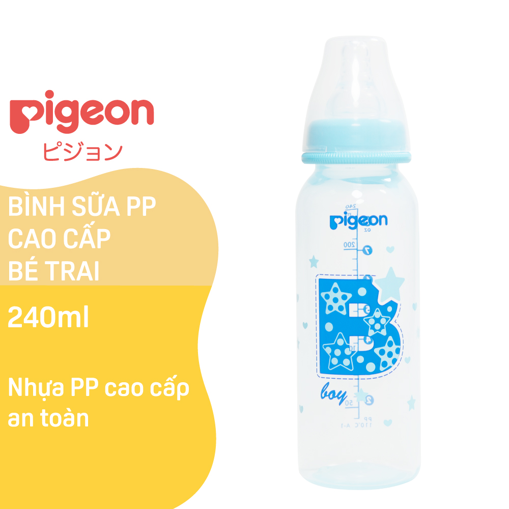 Bình sữa cổ hẹp PP cao cấp bé trai Pigeon 120ml/ 240ml