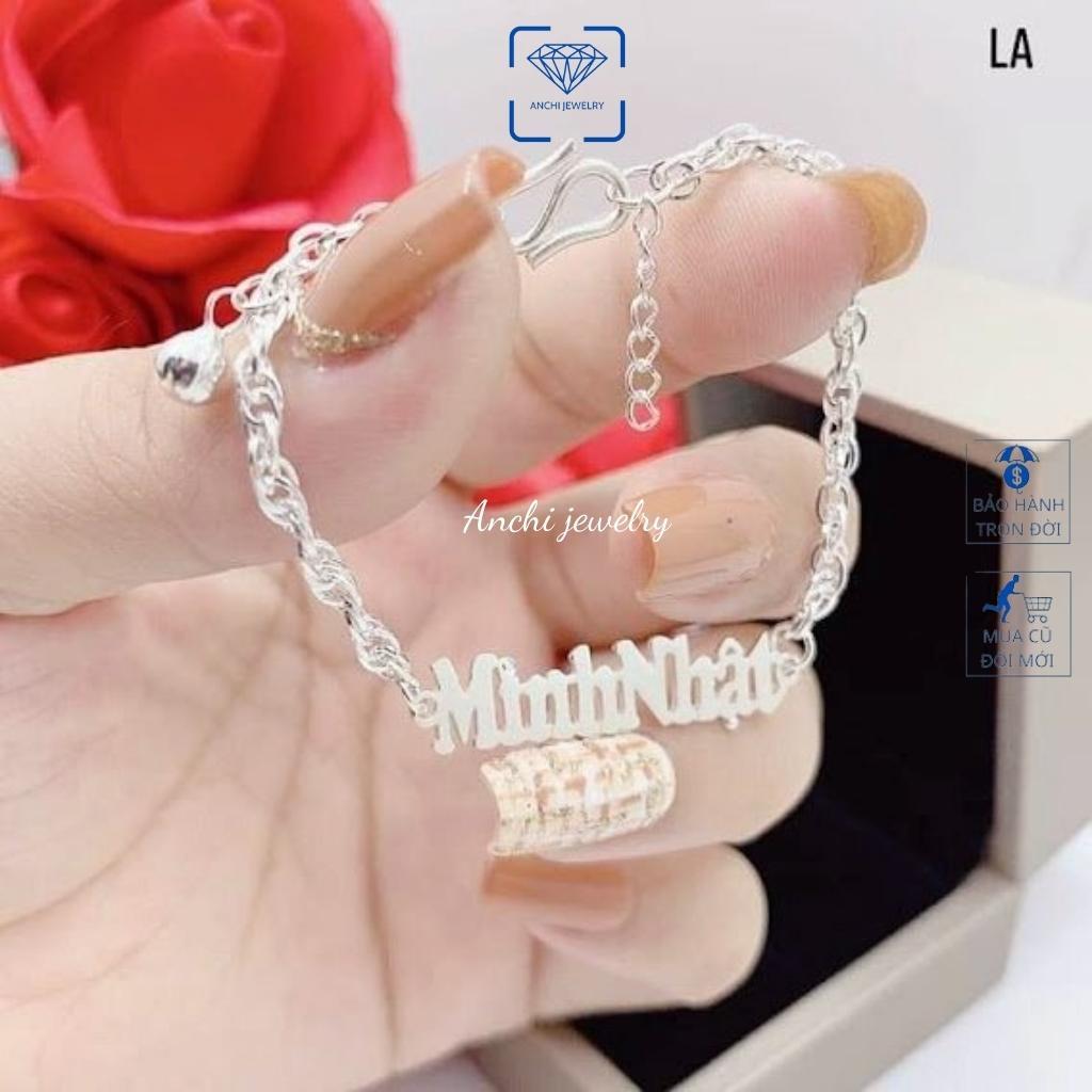 Vòng tay bạc cho bé, vòng tay trẻ em khắc tên bạc nguyên chất, Anchi jewelry