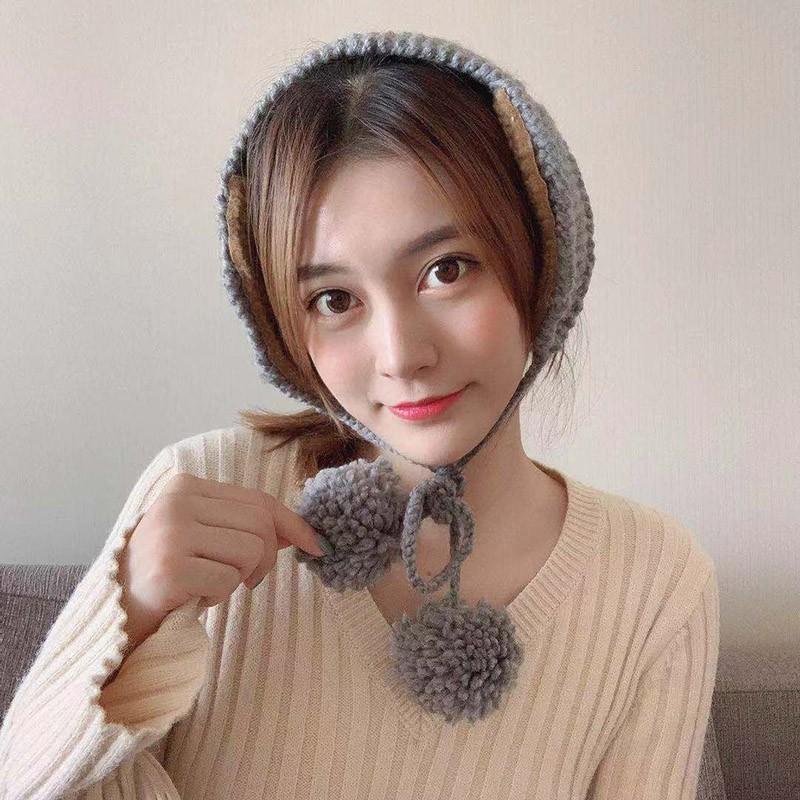 Mũ len giữ ấm trang trí quả bông xinh xắn cho nữ