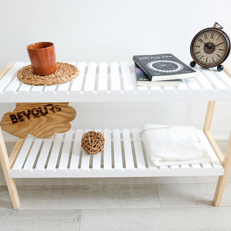 Kệ Giày Dép Gỗ 2 Tầng Size M Bench 2FM Nội Thất Kiểu Hàn BEYOURs - Trắng Phối Gỗ