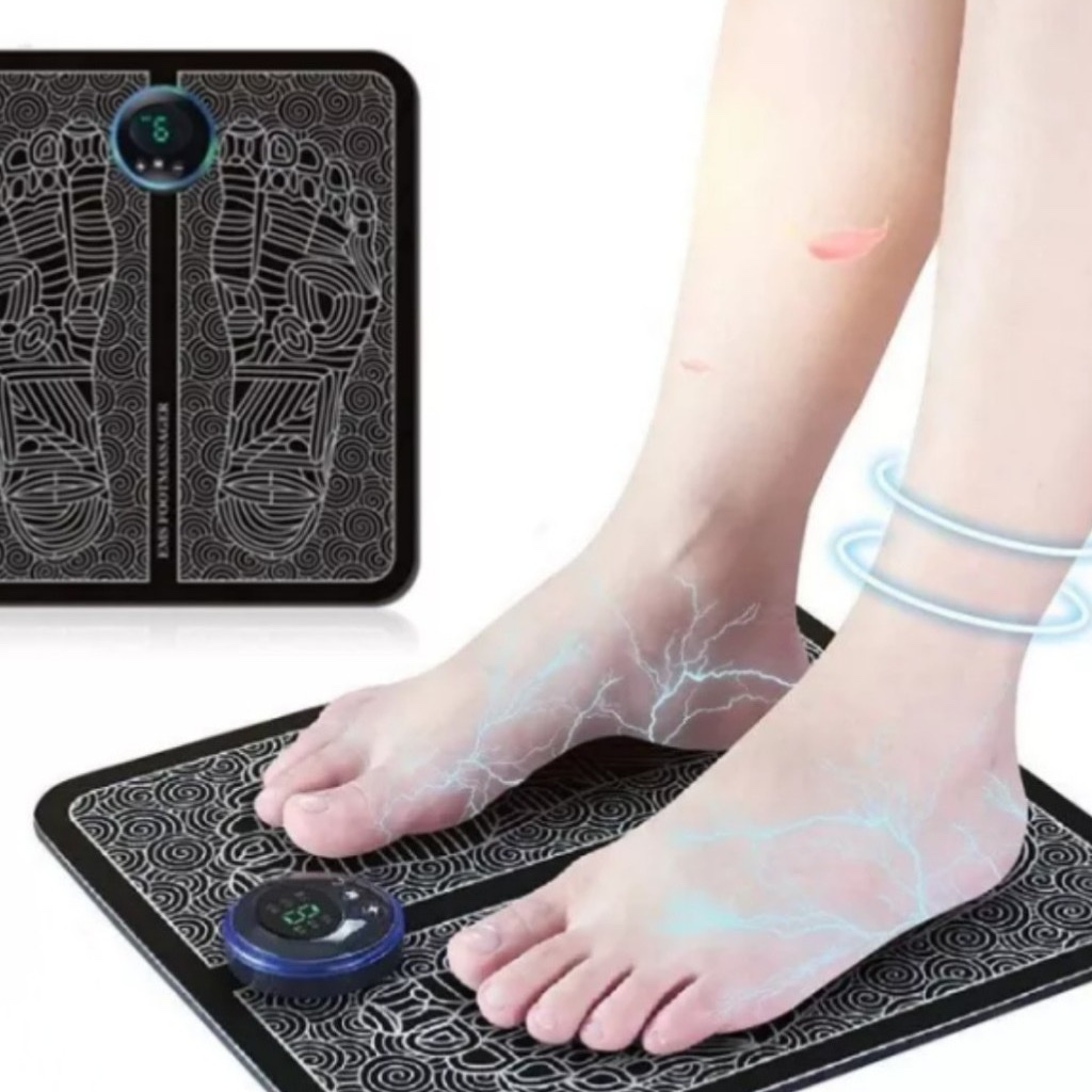 Thảm massage chân xung điện EMS kèm cáp sạc USB ,có đèn Led hiển thị với các chế độ khác nhau giúp thư giãn thoải mái cho bàn chân và chân cải thiện lưu thông máu và giảm cứng cơ phù hợp với người lao động , lớn tuổi , tập thể thao , nhỏ gọn dễ mang theo