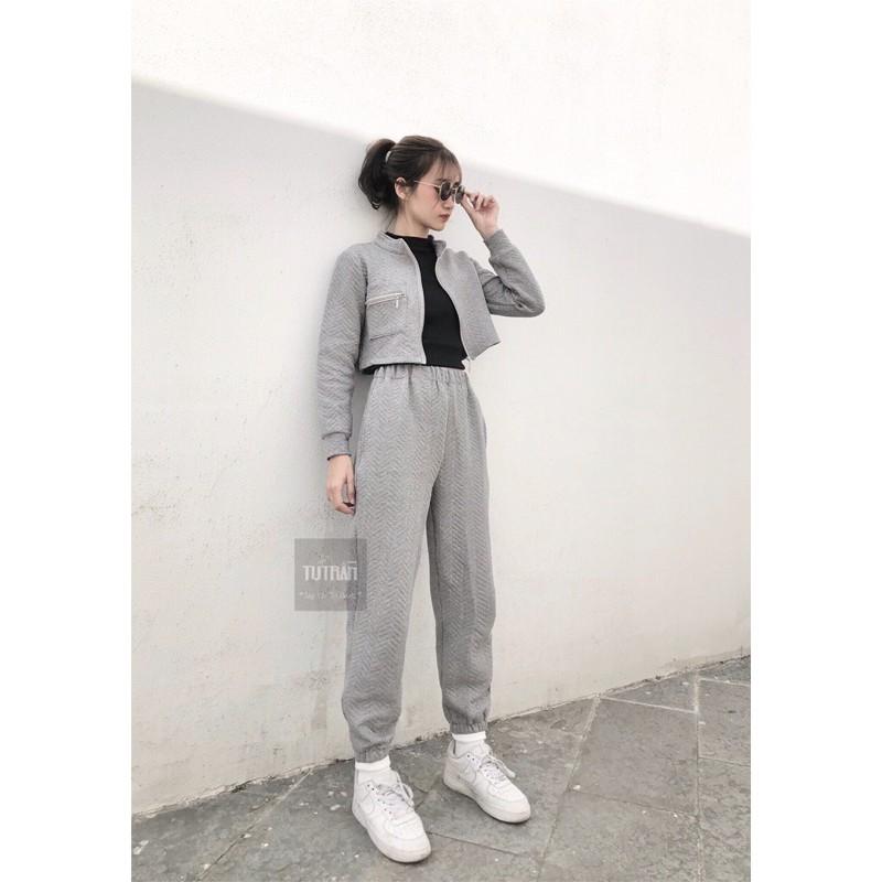 SET ÁO CROPTOP PHỐI KHOÁ+QUẦN JOGGER