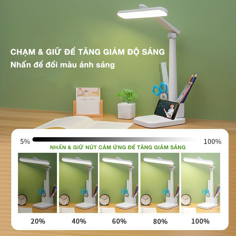 Đèn Học Để Bàn LED USB Di Động Cao Cấp Có Thể Gập Hai Chỗ JYoohome Đèn bàn học 03 Chế Độ Ánh Sáng Vàng Bảo Vệ Mắt Chống Cận - Hàng Chính Hãng