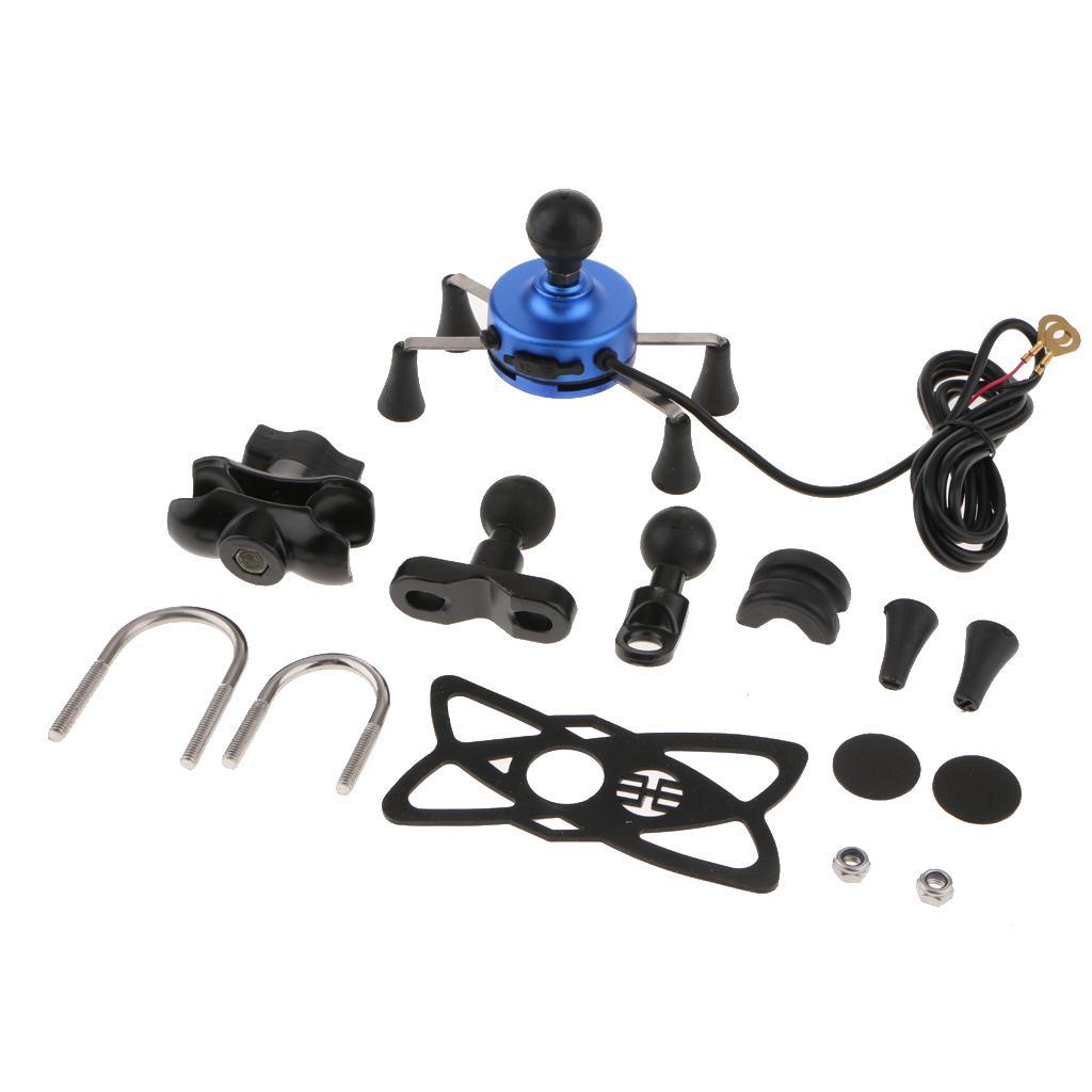 Motorcycle Cell Phone Handlebar Mount Holder USB Charger 4.7-6 Inch