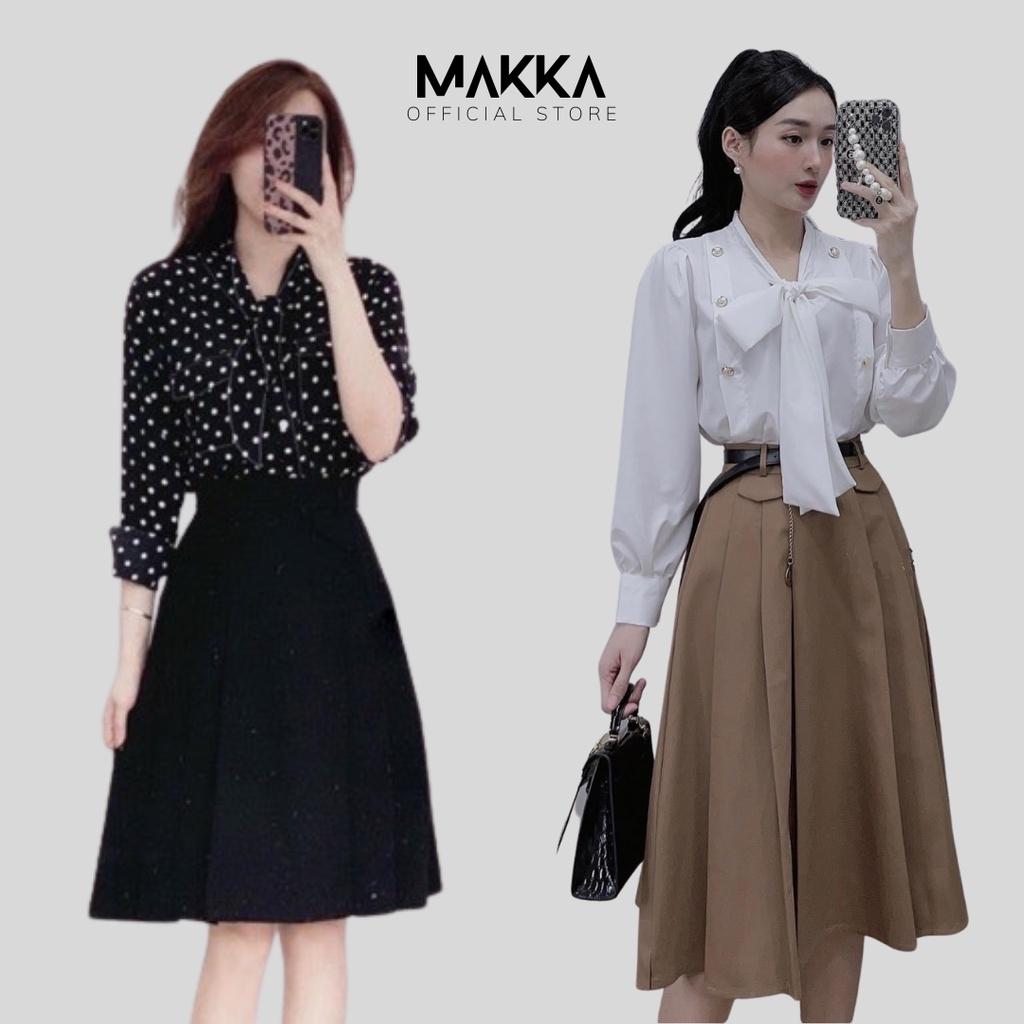Chân váy xòe midi túi nắp màu đen nâu thời trang 5322