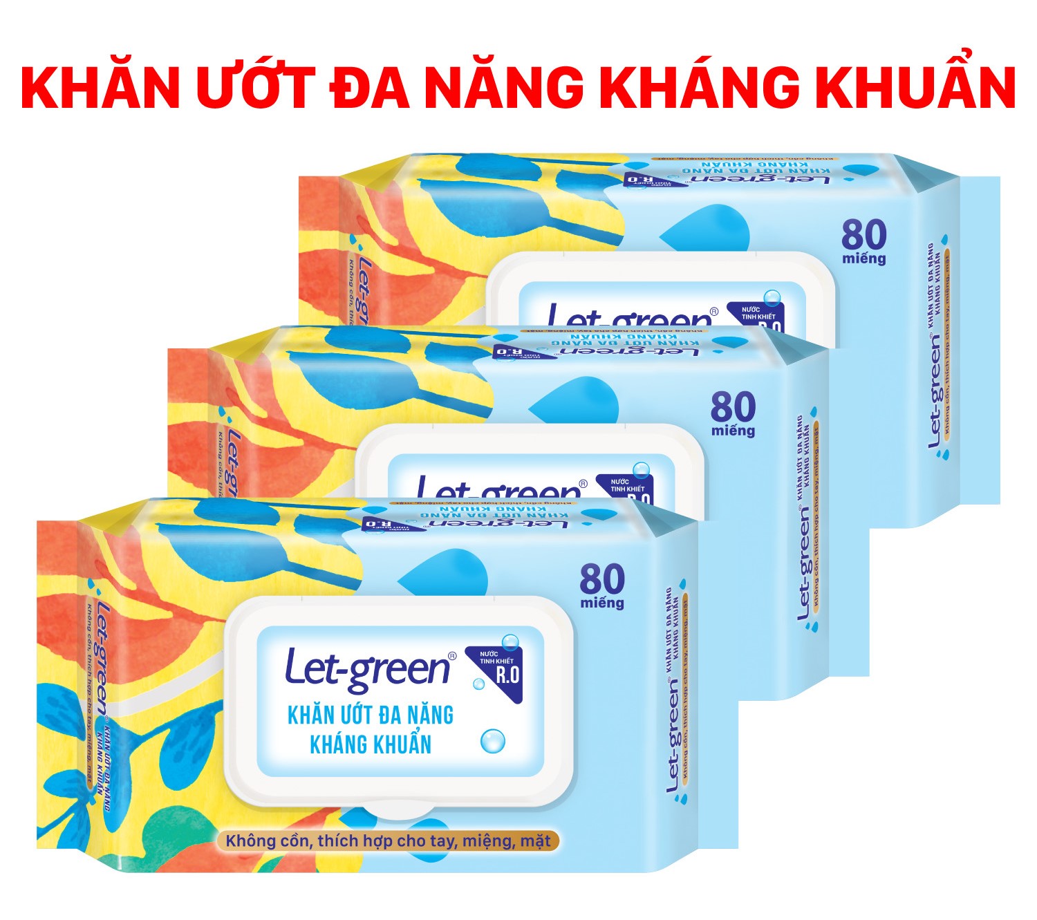 Combo 3 Gói Khăn Ướt Đa Năng Kháng Khuẩn Let-Green 80 Miếng/Gói