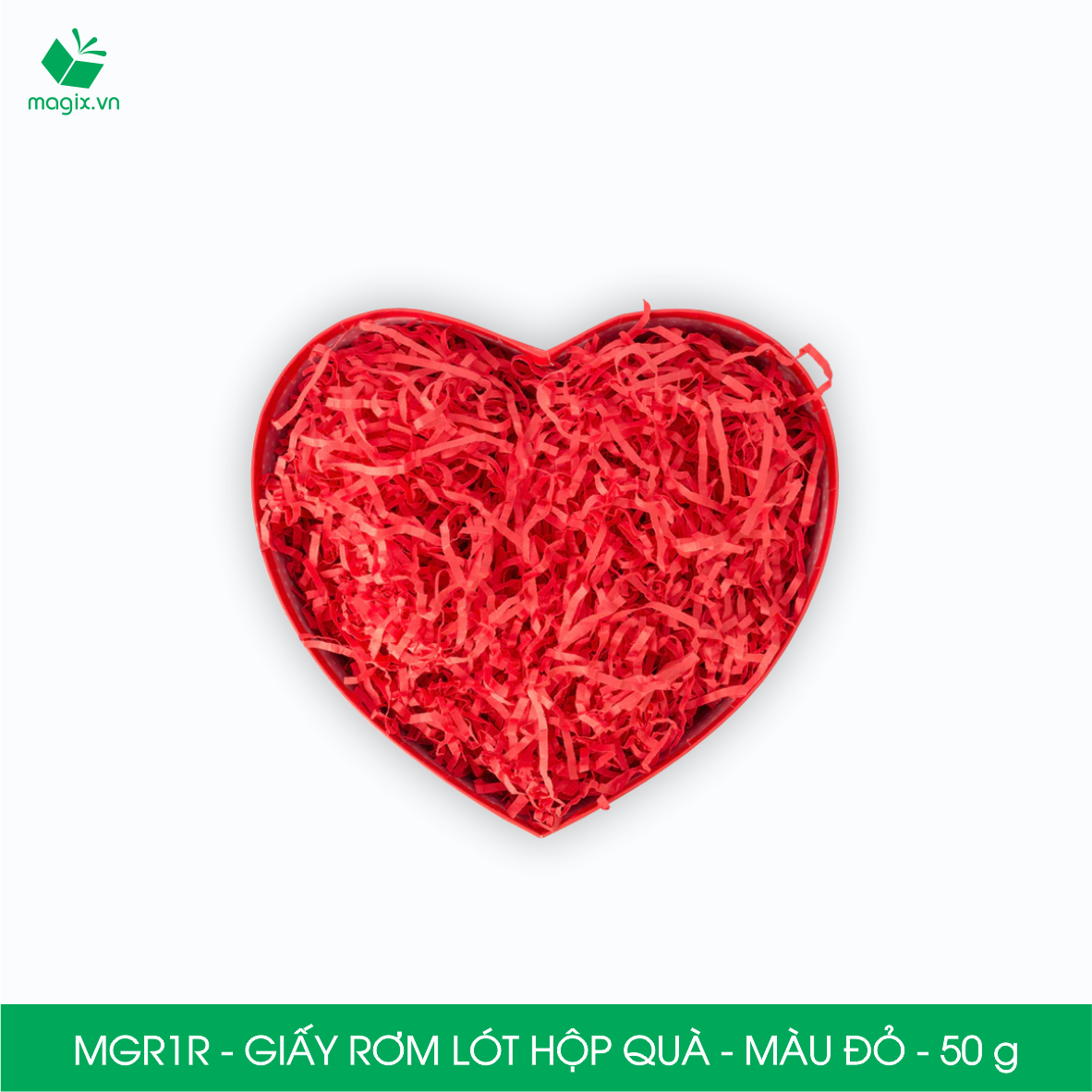 MGR1R - 50g Giấy rơm lót hộp quà màu đỏ - Giấy sợi rơm trang trí - Giấy vụn chống sốc