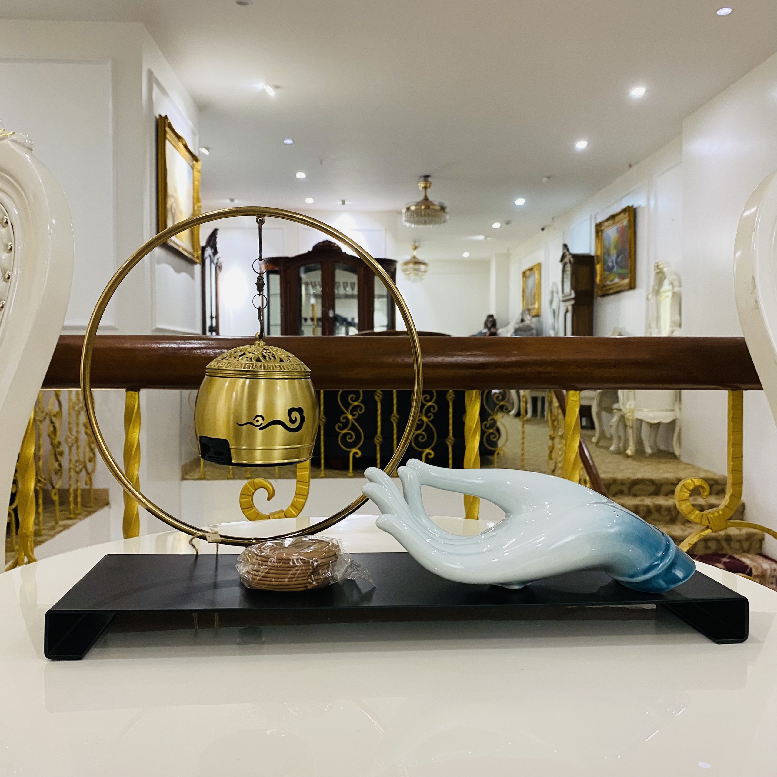 Lư hương hương phát nhạc bàn tay phật phong cách tân cổ điển - Thích hợp để phòng thờ, phòng ngủ giúp tâm an.