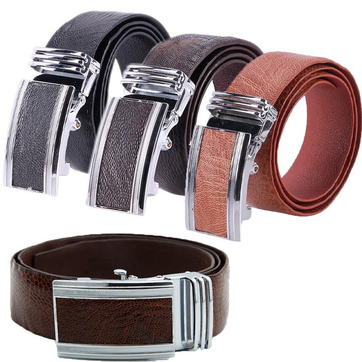 Thắt lưng nam da đà điểu Huy Hoàng trơn 4P màu đen, nâu đất, vàng, nâu đỏ HT4425-26-27-28