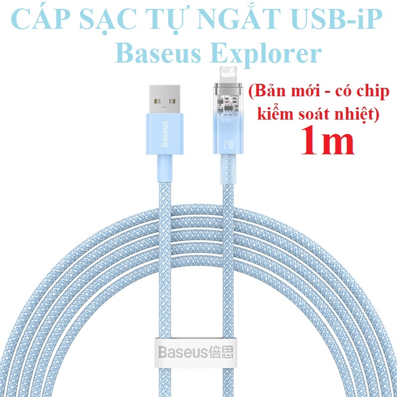 Cáp sạc ip tự ngắt với bộ đôi chip thông minh dòng 2.4A Usb-ip Baseus Explorer (Mới) CB000041 _ hàng chính hãng