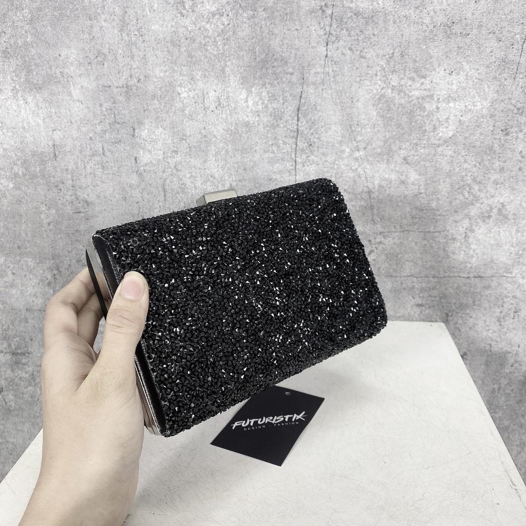 Clutch đính đá lấp lánh, túi đá bling đen, trắng siêu xinh PK081, PK082 FuturistiX
