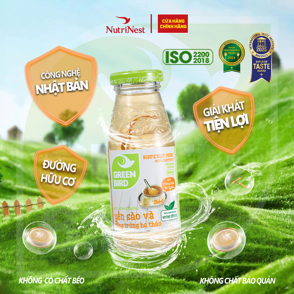 Nước Yến Đông Trùng Hạ Thảo Green Bird Tăng Cường Sức Khỏe Chai 185ml