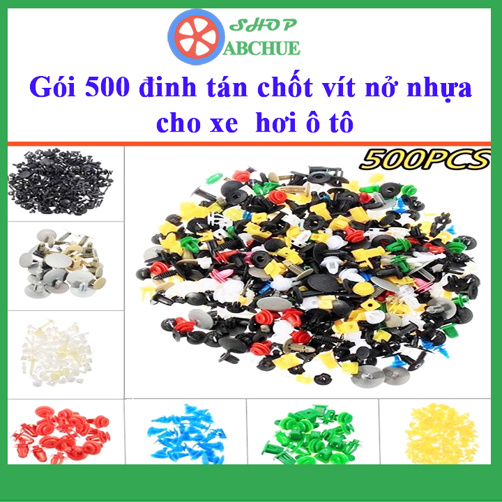 Gói 500 chiếc đinh tán chốt vít nở nhựa cho xe hơi ô tô