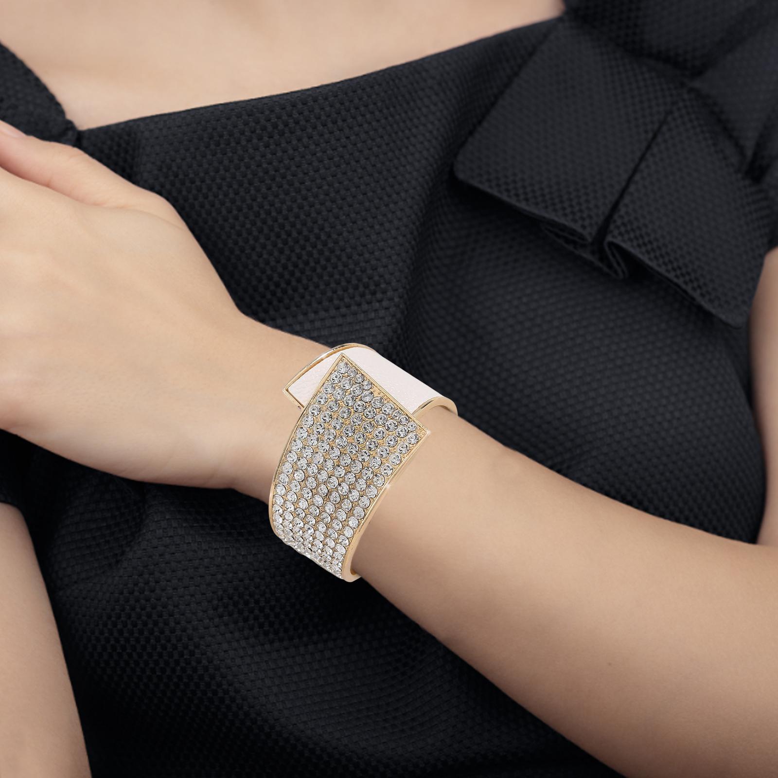 Trendy Open Bracelet Charms Rhinestones Wide Asymmetrical for Birthday