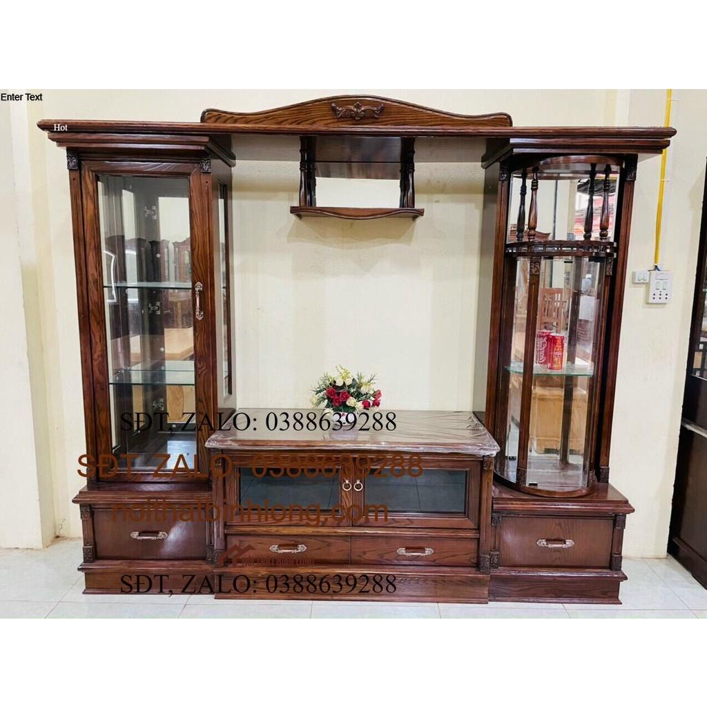 Kệ TIVI Gỗ Sồi Nga Kệ Kính Quay 2m2