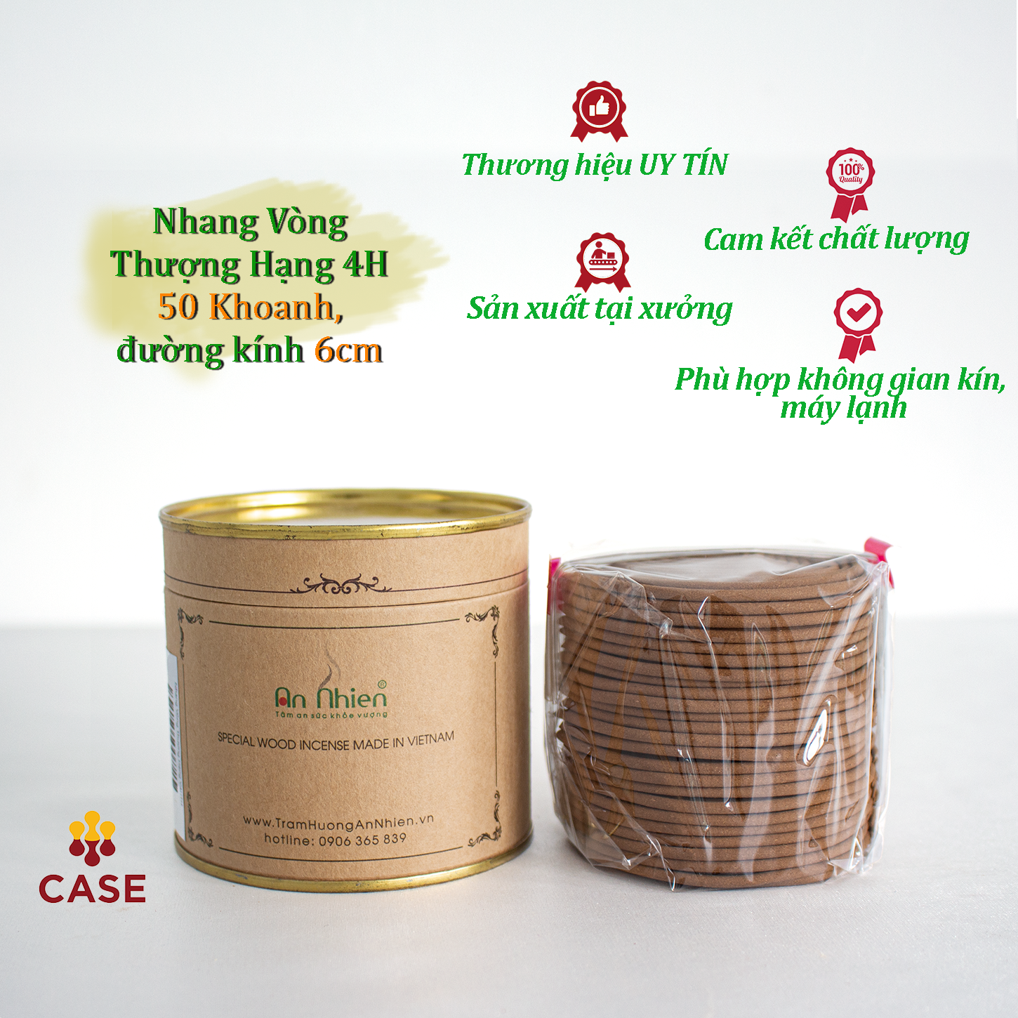 Nhang Vòng Trầm Hương An Nhiên Thượng Hạng 4H, Hương Nhang Sạch Tự Nhiên, Xông Nhà, Thơm Phòng, Tẩy Uế, V4HTH- Hộp 50 Vòng