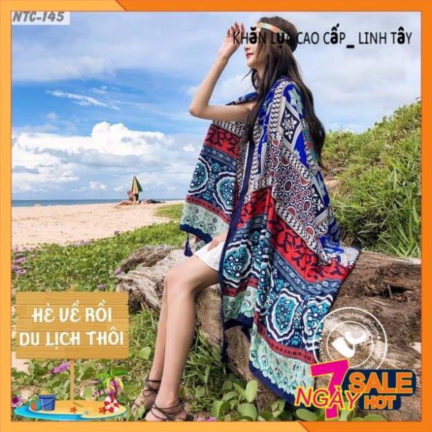 Khăn Boho Khăn Choàng Nữ Đi Biển Chống Nắng Khăn Thổ Cẩm Khăn Lụa Du Lịch Màu Đỏ Cao Cấp Linh Tây 180*90