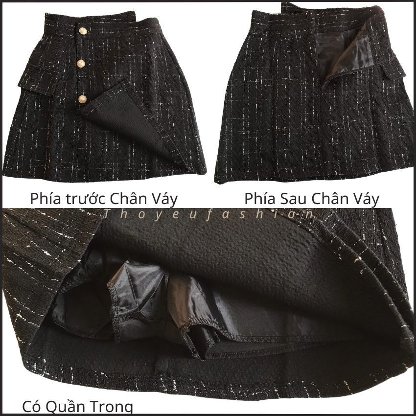 Chân Váy Dạ Tweed Cạp Lệch Dáng Chữ A Ngắn Có quần Lót Trong 3 Cúc Túi Nắp Thời Trang Nữ M353