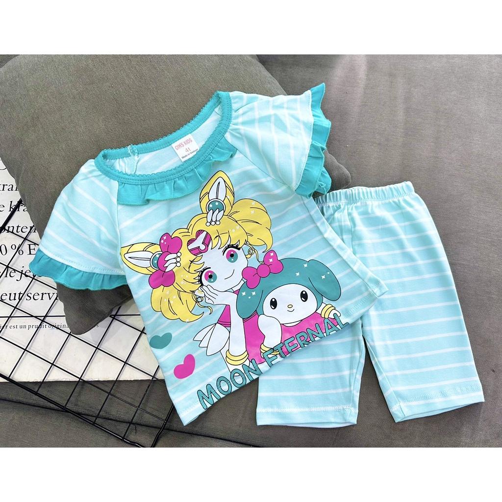 Đồ bộ bé gái, Bộ cộc tay cho bé gái mặc nhà đi học đẹp từ 8-25kg chất cotton mềm mịn mát