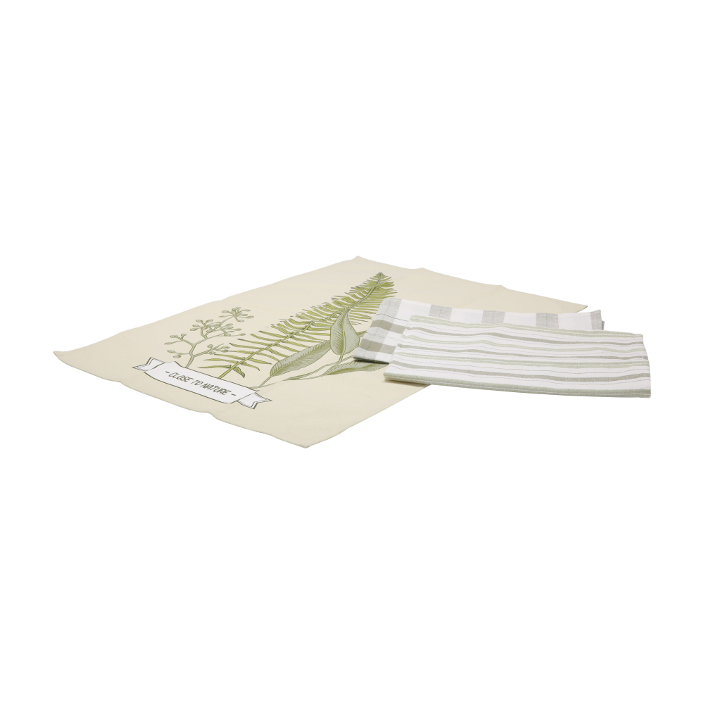 Combo 3 khăn bếp LEAFINA vải cotton mềm mịn thấm hút tốt, màu trắng và xanh trang nhã, size 40x65cm | Index Living Mall - Phân phối độc quyền tại Việt Nam