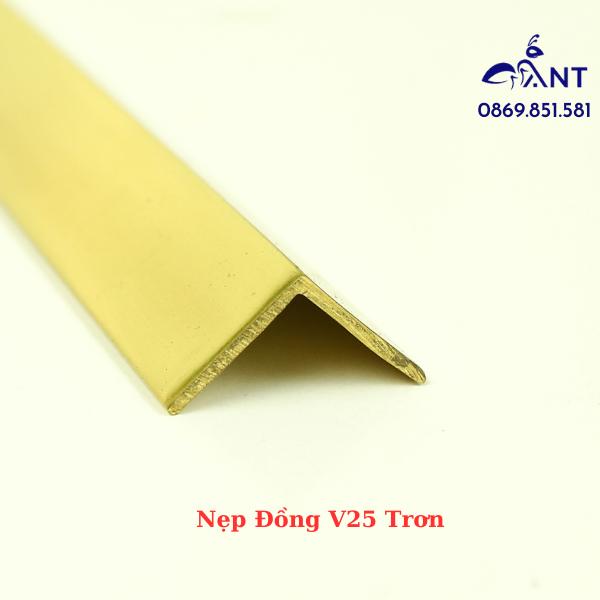 Nẹp Đồng V25 trơn, Nẹp đồng V, Nẹp đồng chống trơn, Nẹp ốp vách, nẹp ốp cầu thang, giá 1m