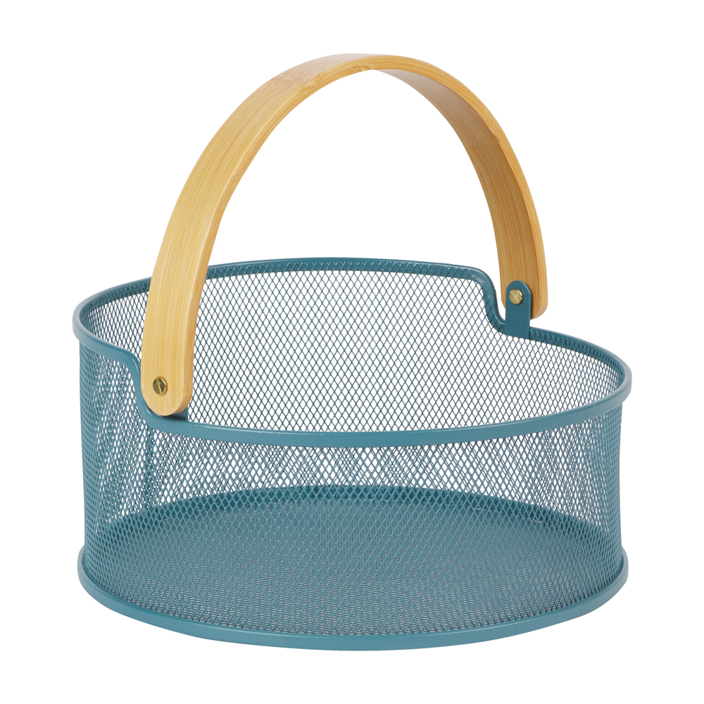Giỏ đựng đa năng ABELLO chất liệu thép sơn xanh dương, 1 quai xách bằng tre, kích thước 25x12cm  | Index Living Mall - Phân phối độc quyền tại Việt Nam