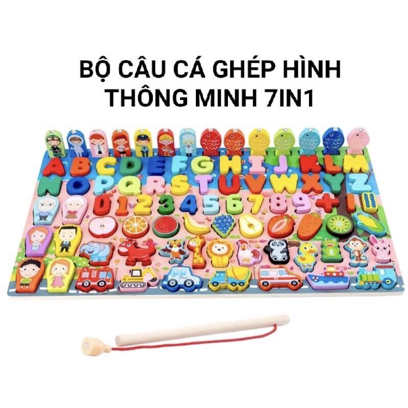 Đồ chơi phát triển trí tuệ bằng gỗ 7 trong 1 Bảng học chữ số đếm, câu cá cho bé