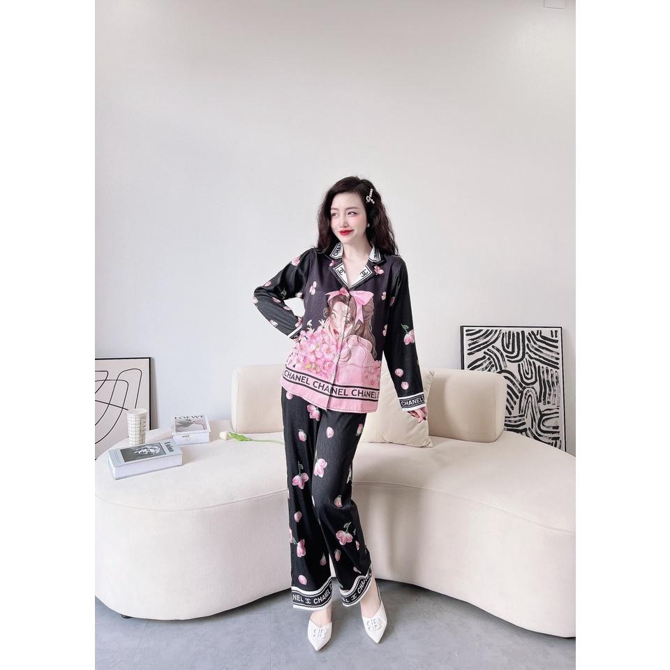 Bộ pyjama dài tay - Lụa xước ánh kim cao cấp  - ĐẢM BẢO GIỐNG HÌNH 100%