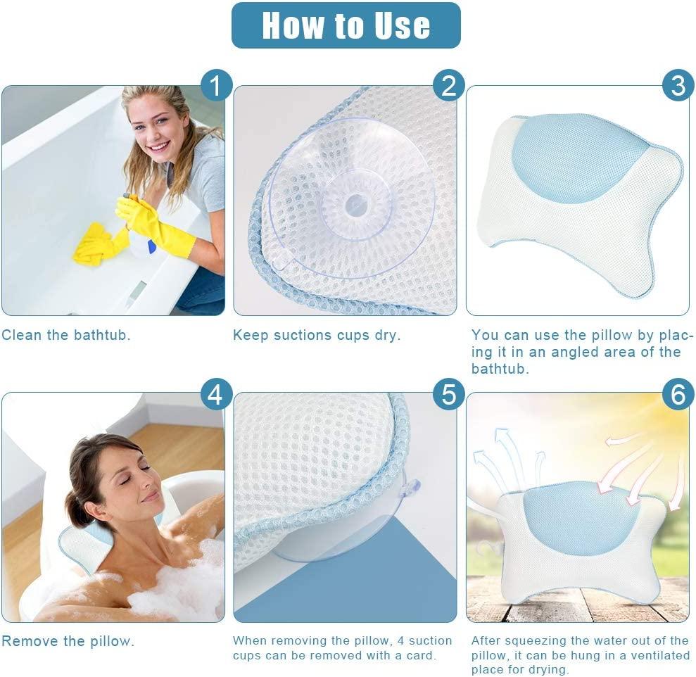 Gối bồn tắm, đệm bồn tắm với 4 cốc hút không phải, hỗ trợ cho đầu và cổ, cho bồn tắm, bể sục, spa