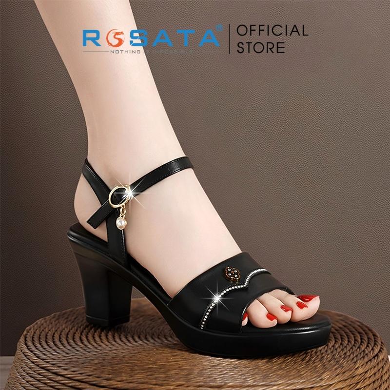 Giày sandal cao gót nữ ROSATA RO580 xỏ ngón mũi tròn quai hậu cài khóa gót cao 7cm xuất xứ Việt Nam