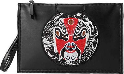 Fashion Clutch Waterproof Face Pattern Pu Leather Bag - Black