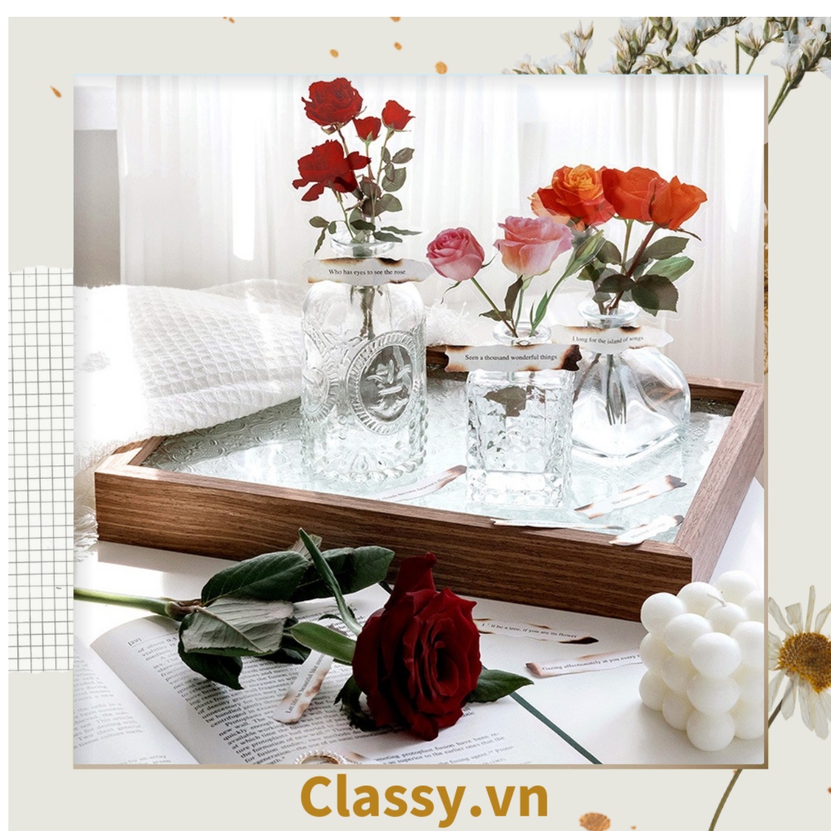 08 miếng Sticker Vintage hình hoa nhỉ thanh lịch PK1710