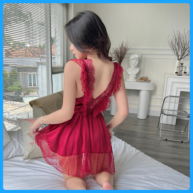 Đầm ngủ lụa phối ren hai dây cao cấp sexy T2 - Váy ngủ sexy - Đồ ngủ sexy
