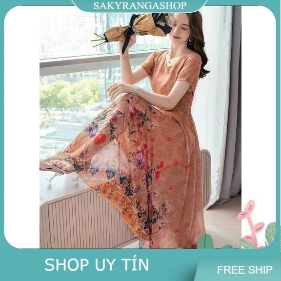 HÀNG NHẬP - ĐẦM MAXI VOAN HOA CỔ TIM