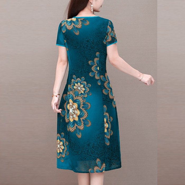 GOTI - Đầm Suông Dự Tiệc Trung Niên Kiểu Váy Đầm Trung Niên Cao Cấp Dành Cho Mẹ U50 U60 In Họa Tiết Cổ Tàu Đính Nút 3240 3310