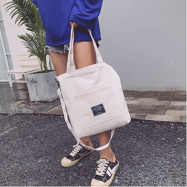 Túi Tote Đeo Chéo Vải Canvas Living Traveling Share Phong Cách Ulzzang Hàn Quốc BT17