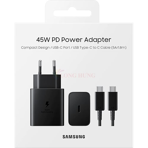 Combo cốc sạc Samsung PD45W 1Type-C + USB Type-C to Type-C 1.8m EP-T4510XBEGWW - Hàng chính hãng