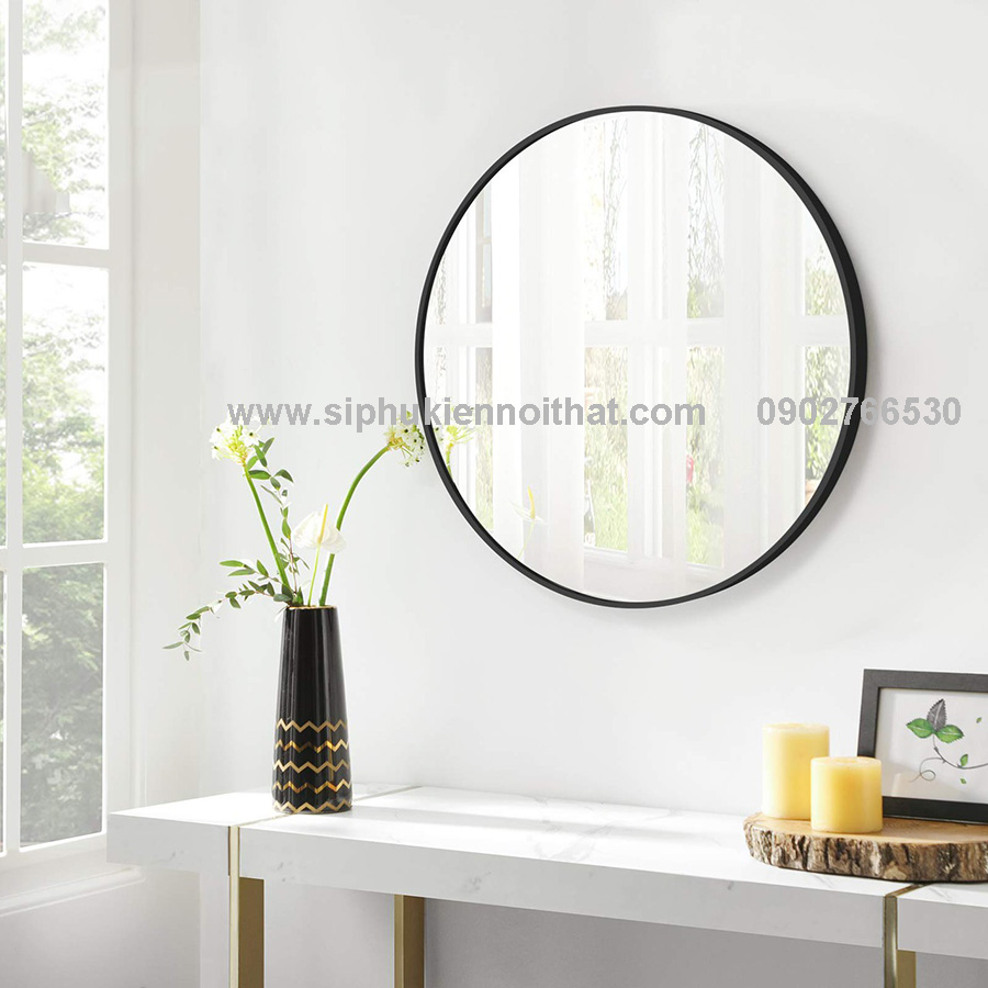 Gương Tròn Khung Nhôm Mạ Màu Đen TT-070